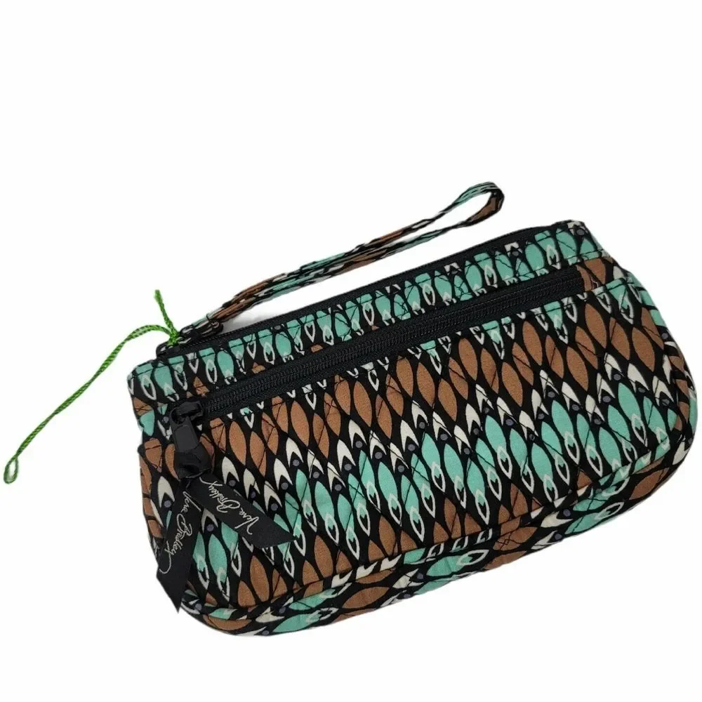 Vera Bradley Sierra‎ Stream Wristlet Bag Boho Brown Mint Black Geo 8.5